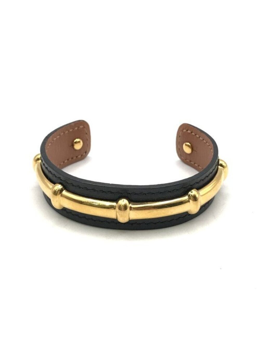 Hermes Agata Leather Bangle Bracelet Black Gold
